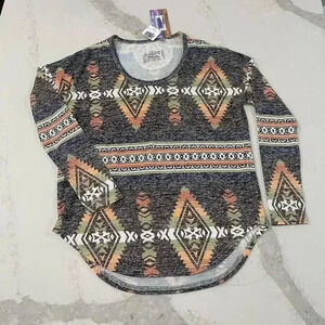 Panhandle NWT Scoop Neck Southwestern Print Knit 3/4 Sleeve Blouse Women’s XS